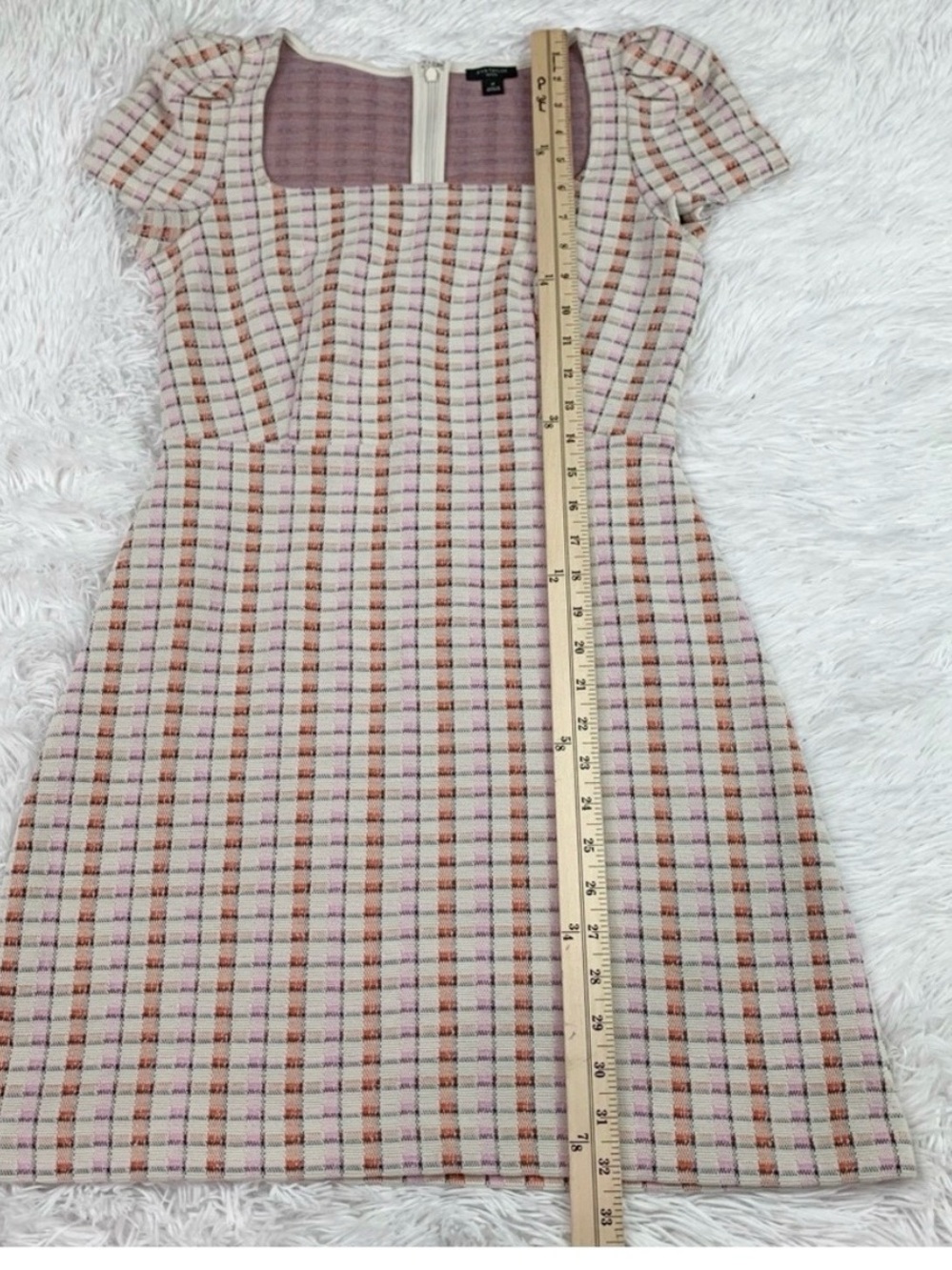 Plaid square neck cap sleeved preppy sheath dress 2p - Picture 4 of 10
